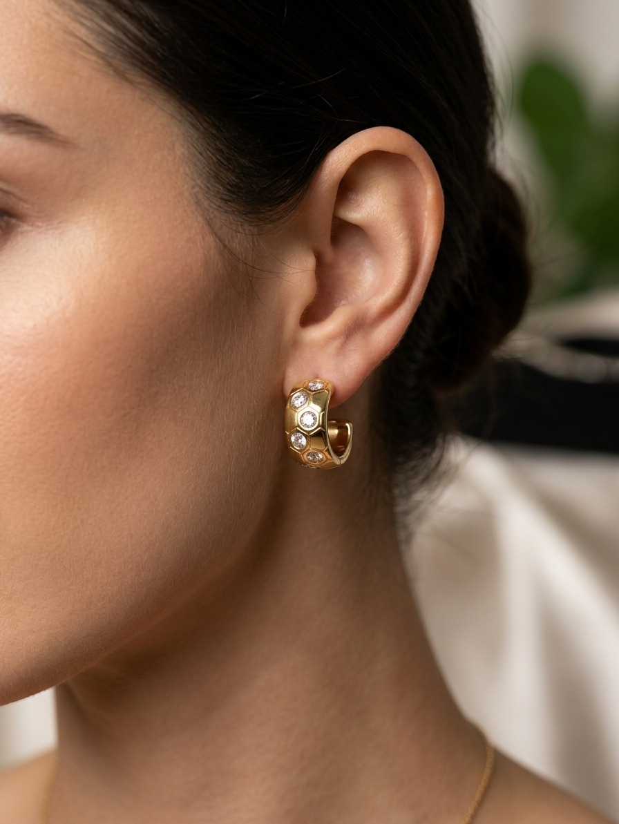 Gold Plated Honey Bee Stone Hoops