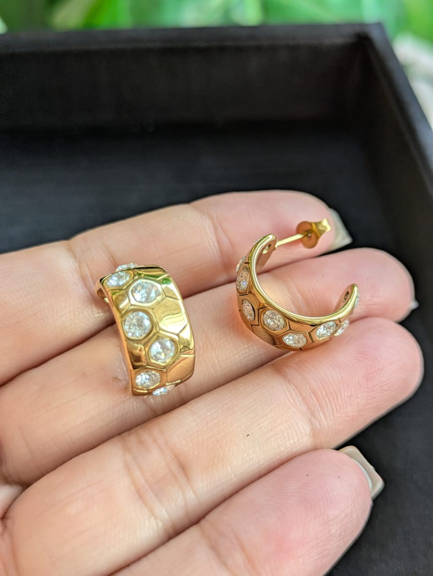 Gold Plated Honey Bee Stone Hoops