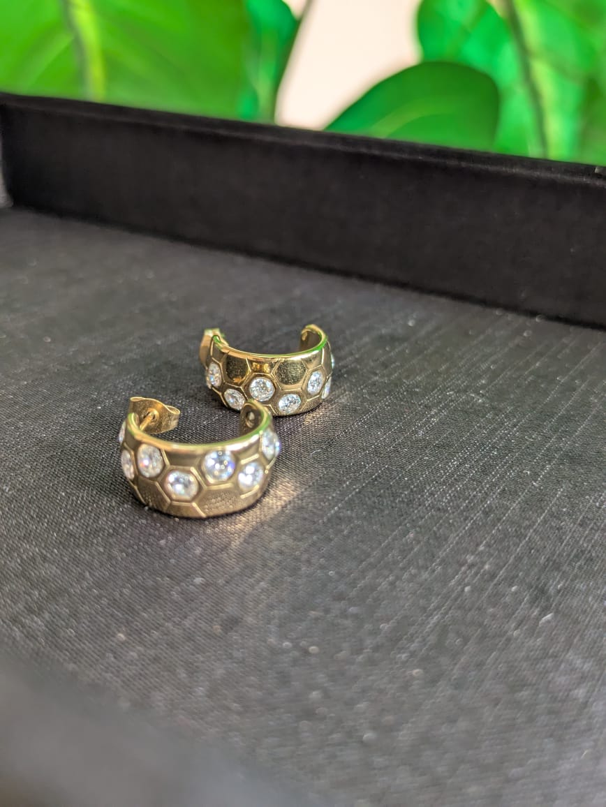 Gold Plated Honey Bee Stone Hoops