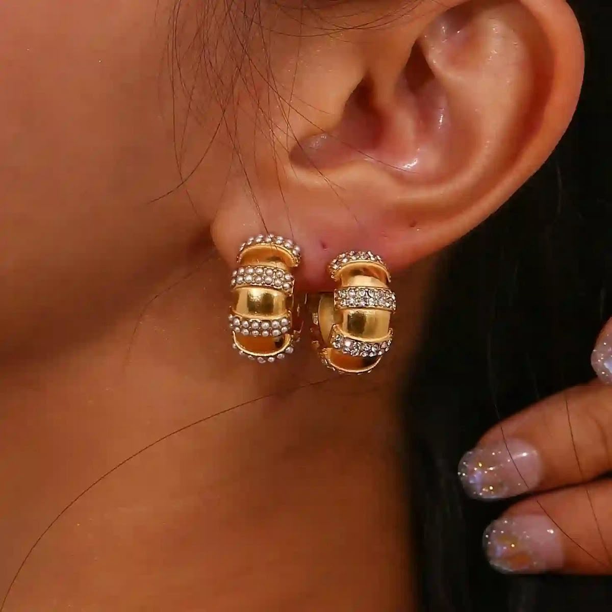 Gold Plated Stone Hoops