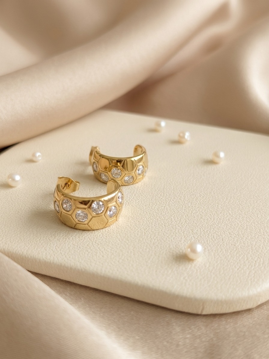 Gold Plated Honey Bee Stone Hoops